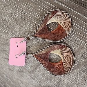 NEW! Colorblock Browns Silk Wrapped TearDrop Shape Dangle Earrings